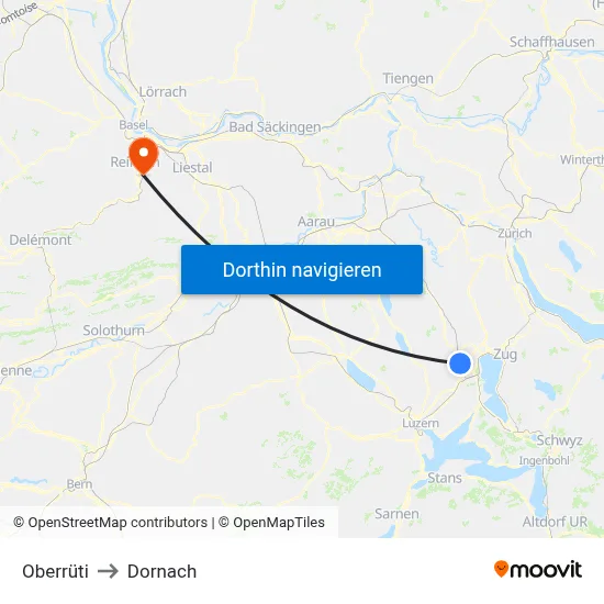 Oberrüti to Dornach map