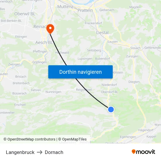 Langenbruck to Dornach map