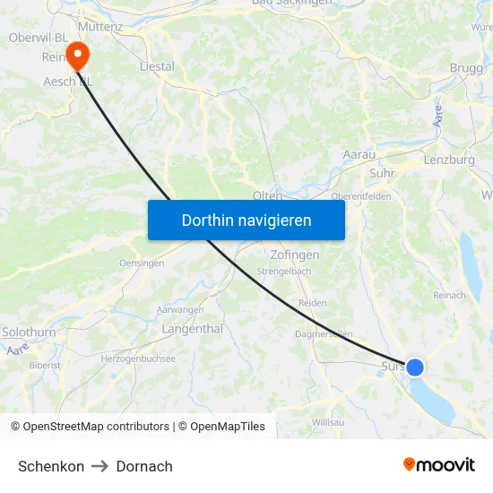 Schenkon to Dornach map