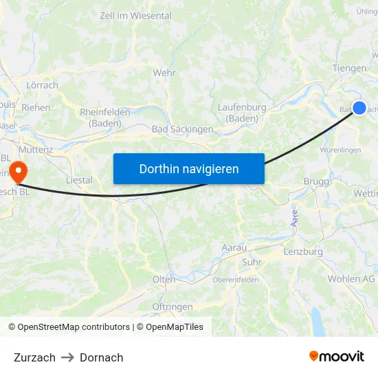 Zurzach to Dornach map