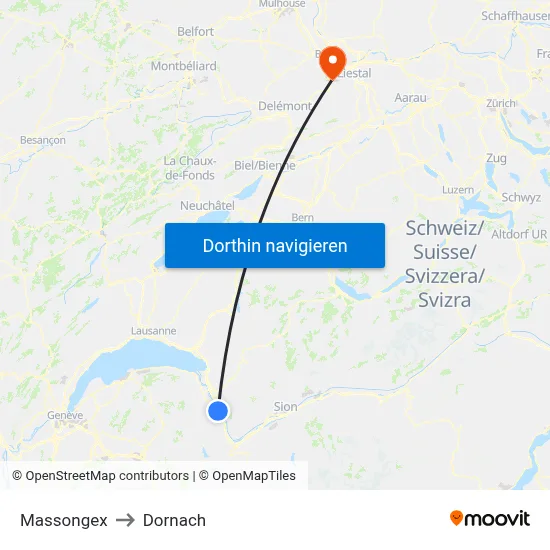 Massongex to Dornach map