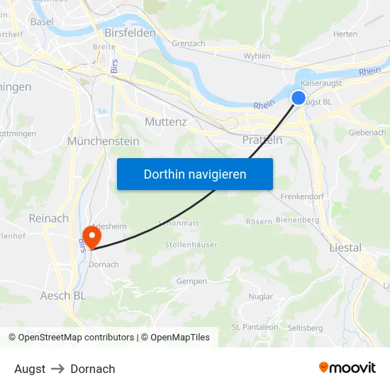 Augst to Dornach map