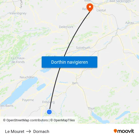 Le Mouret to Dornach map
