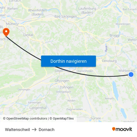 Waltenschwil to Dornach map