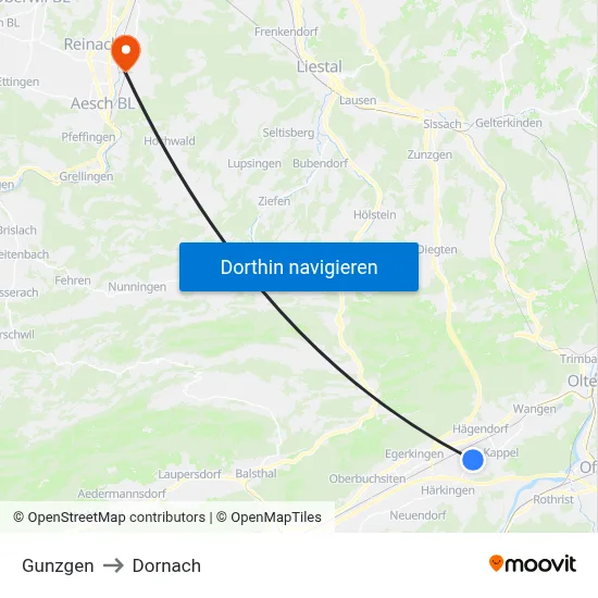 Gunzgen to Dornach map