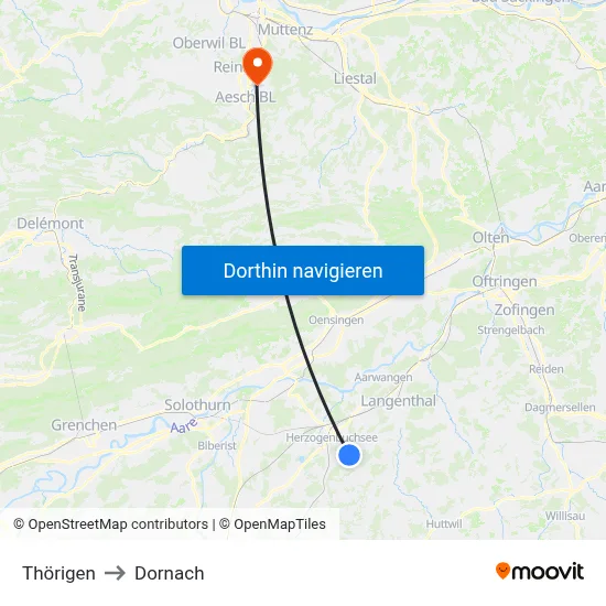 Thörigen to Dornach map