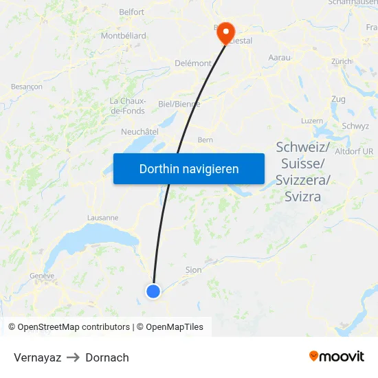 Vernayaz to Dornach map