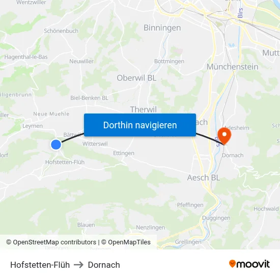 Hofstetten-Flüh to Dornach map