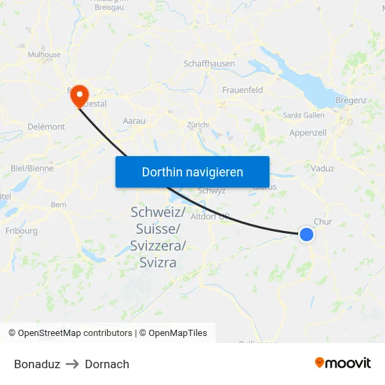 Bonaduz to Dornach map
