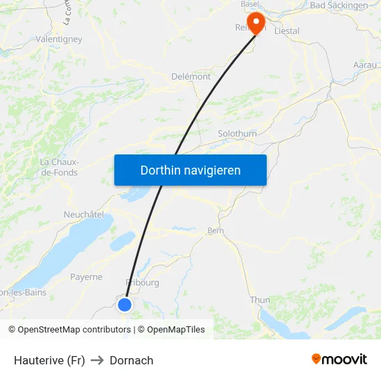 Hauterive (Fr) to Dornach map