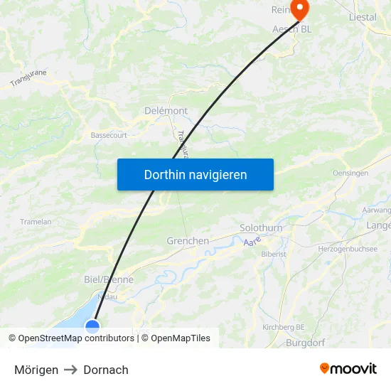 Mörigen to Dornach map