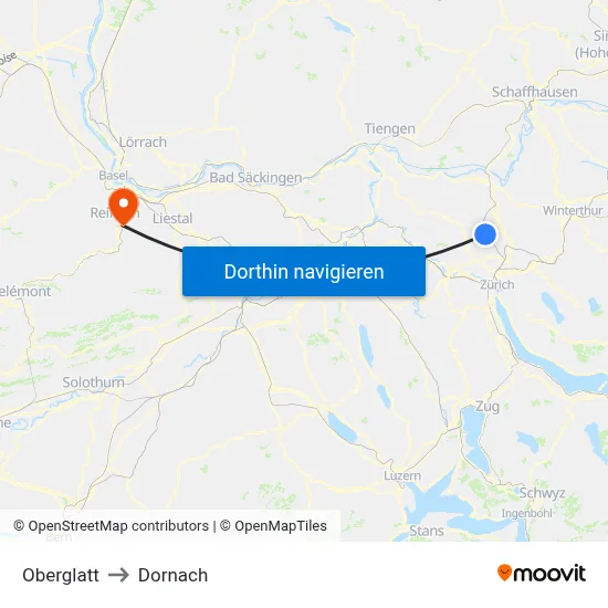 Oberglatt to Dornach map