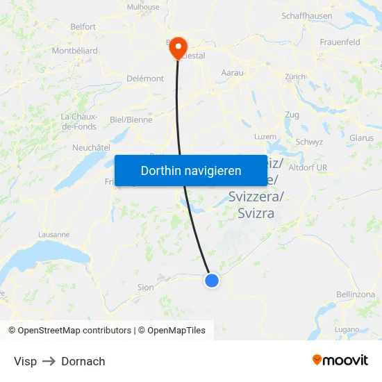 Visp to Dornach map