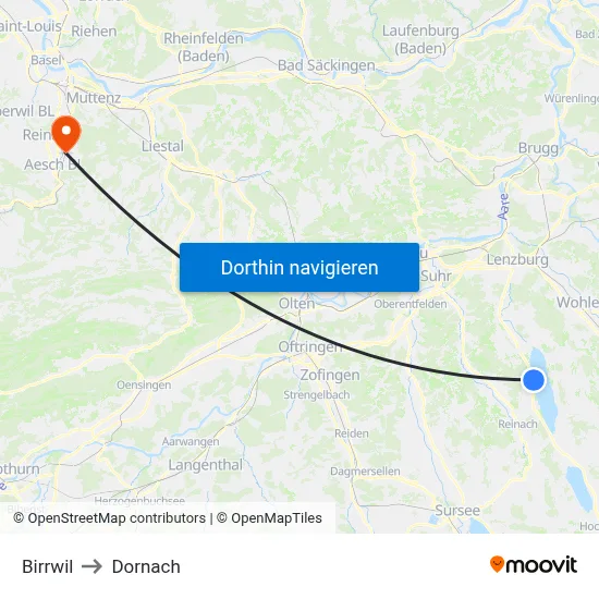 Birrwil to Dornach map