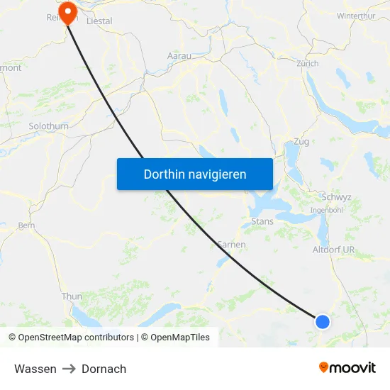 Wassen to Dornach map