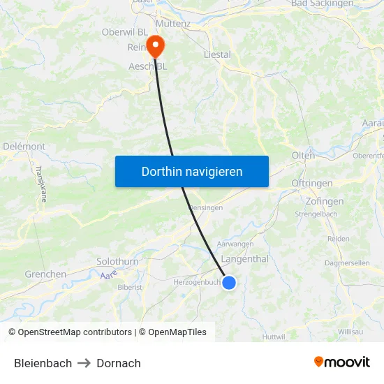 Bleienbach to Dornach map