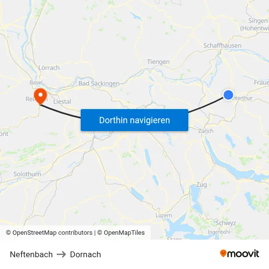 Neftenbach to Dornach map