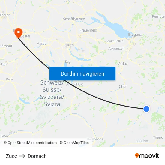Zuoz to Dornach map