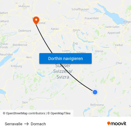Serravalle to Dornach map