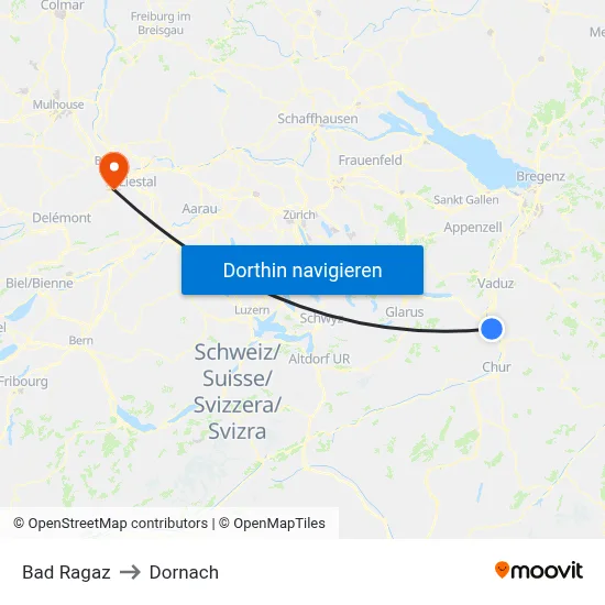 Bad Ragaz to Dornach map