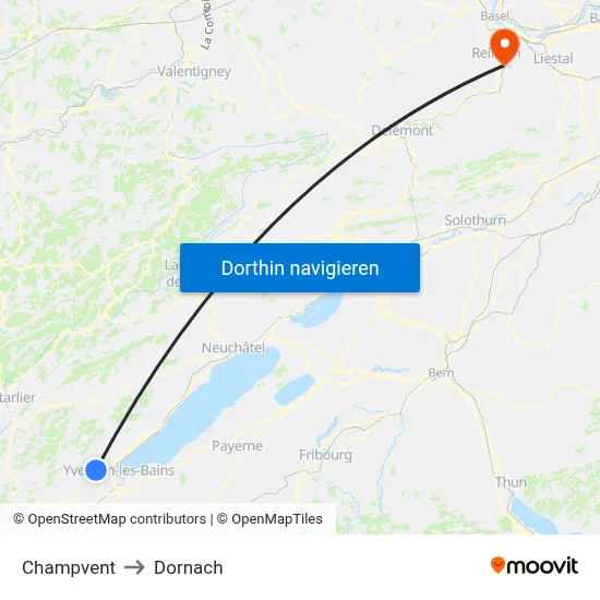 Champvent to Dornach map