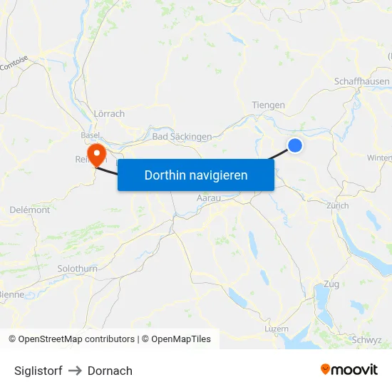 Siglistorf to Dornach map