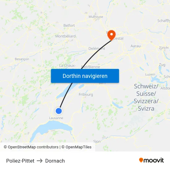 Poliez-Pittet to Dornach map