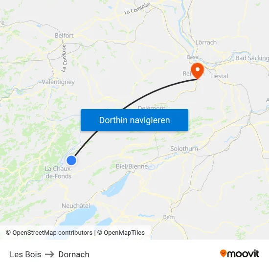 Les Bois to Dornach map