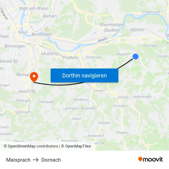 Maisprach to Dornach map