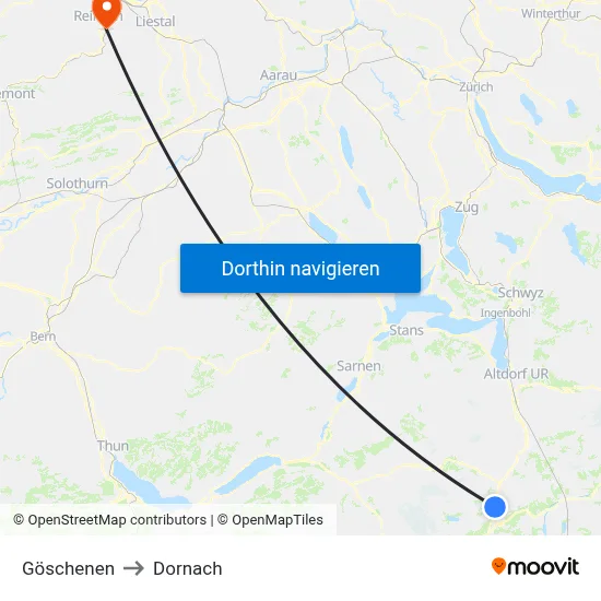 Göschenen to Dornach map