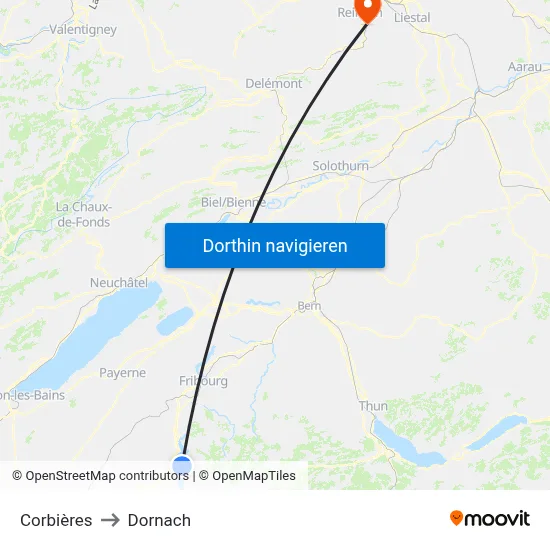 Corbières to Dornach map