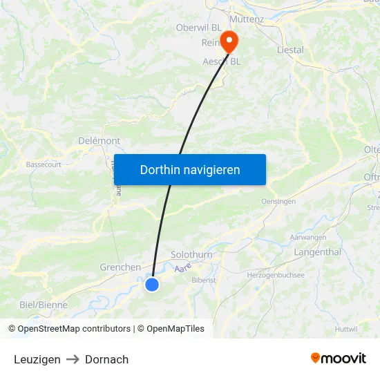 Leuzigen to Dornach map