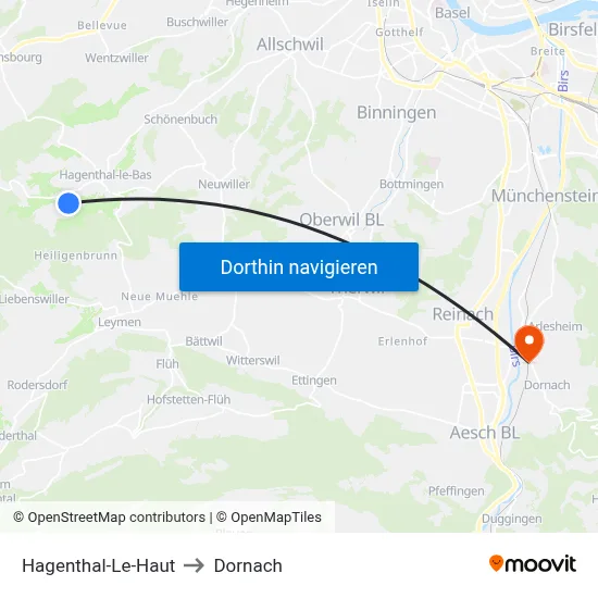 Hagenthal-Le-Haut to Dornach map