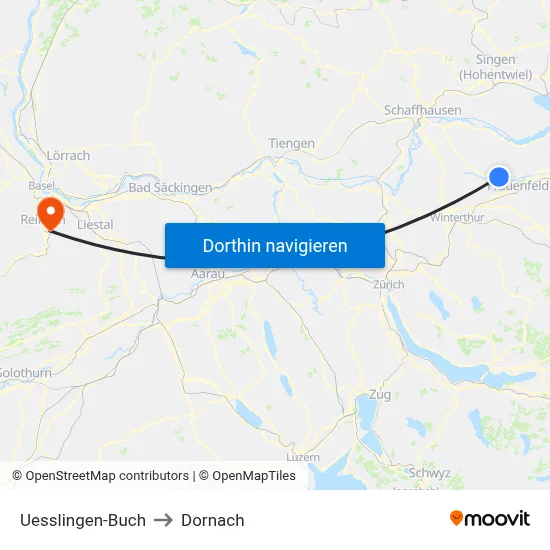 Uesslingen-Buch to Dornach map