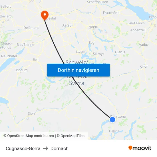 Cugnasco-Gerra to Dornach map