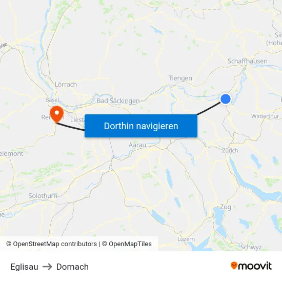 Eglisau to Dornach map