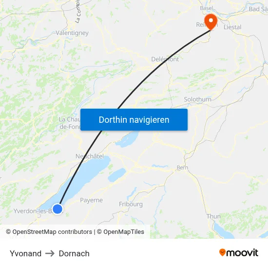 Yvonand to Dornach map