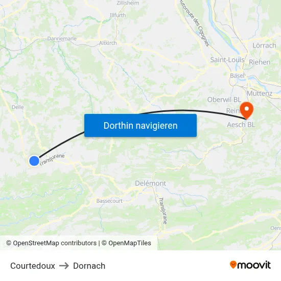 Courtedoux to Dornach map