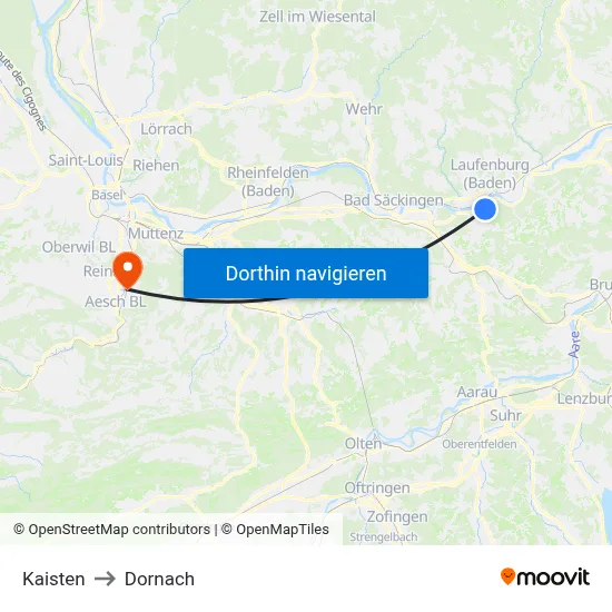 Kaisten to Dornach map