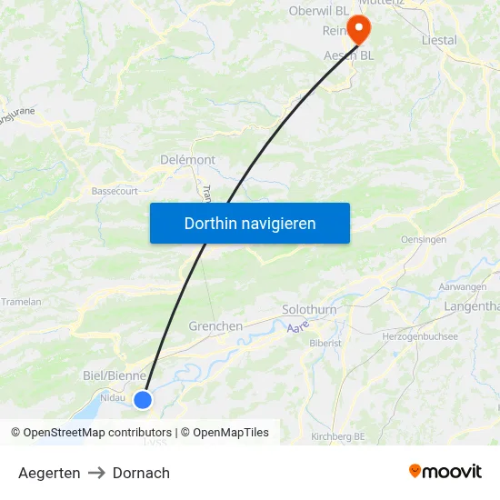 Aegerten to Dornach map