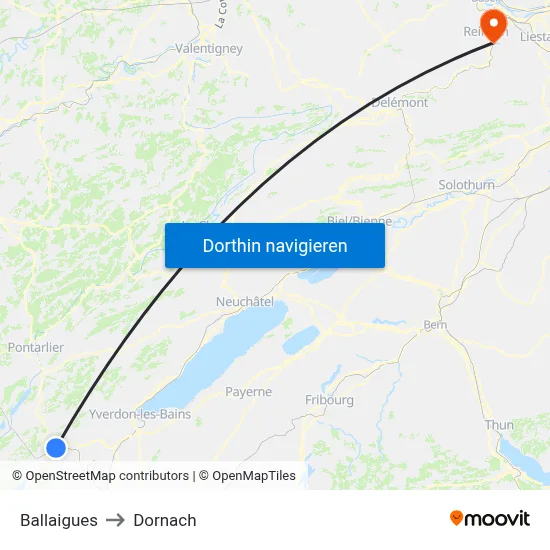 Ballaigues to Dornach map
