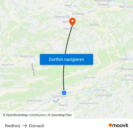 Riedholz to Dornach map
