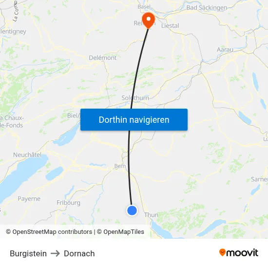 Burgistein to Dornach map