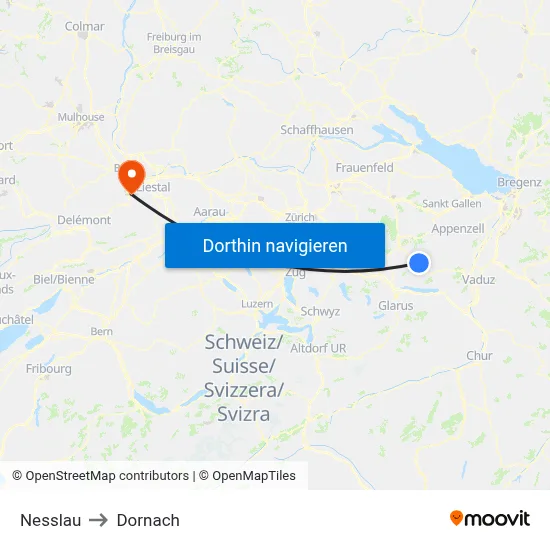 Nesslau to Dornach map