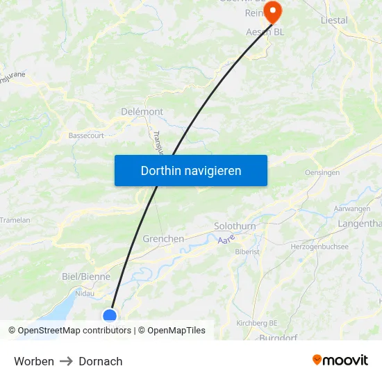 Worben to Dornach map