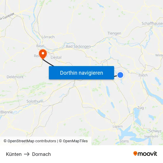 Künten to Dornach map
