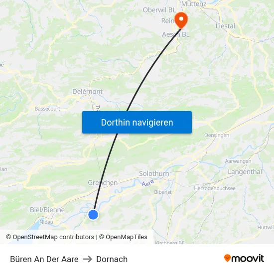 Büren An Der Aare to Dornach map