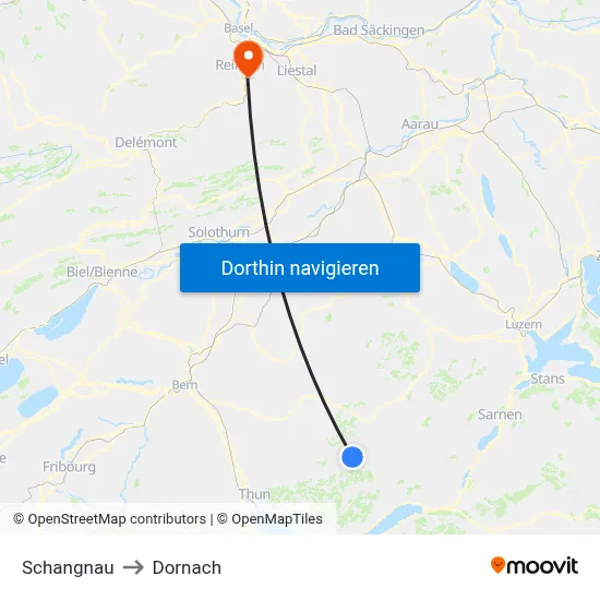 Schangnau to Dornach map
