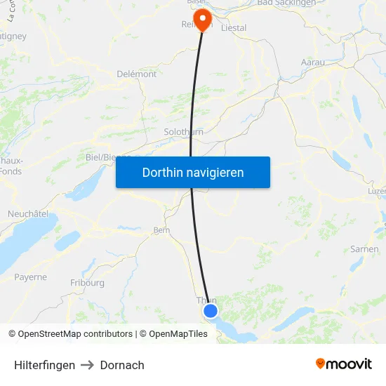 Hilterfingen to Dornach map
