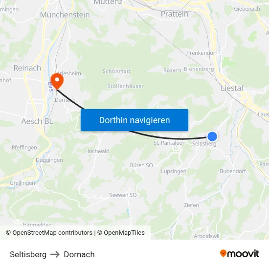 Seltisberg to Dornach map